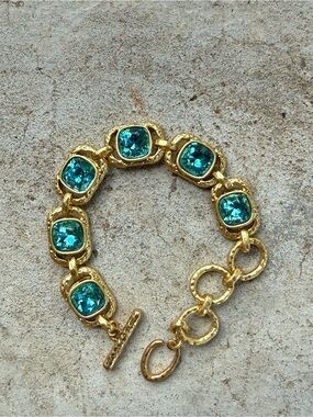 Oscar de la Renta Gold-Tone Bracelet with Teal Crystal Links